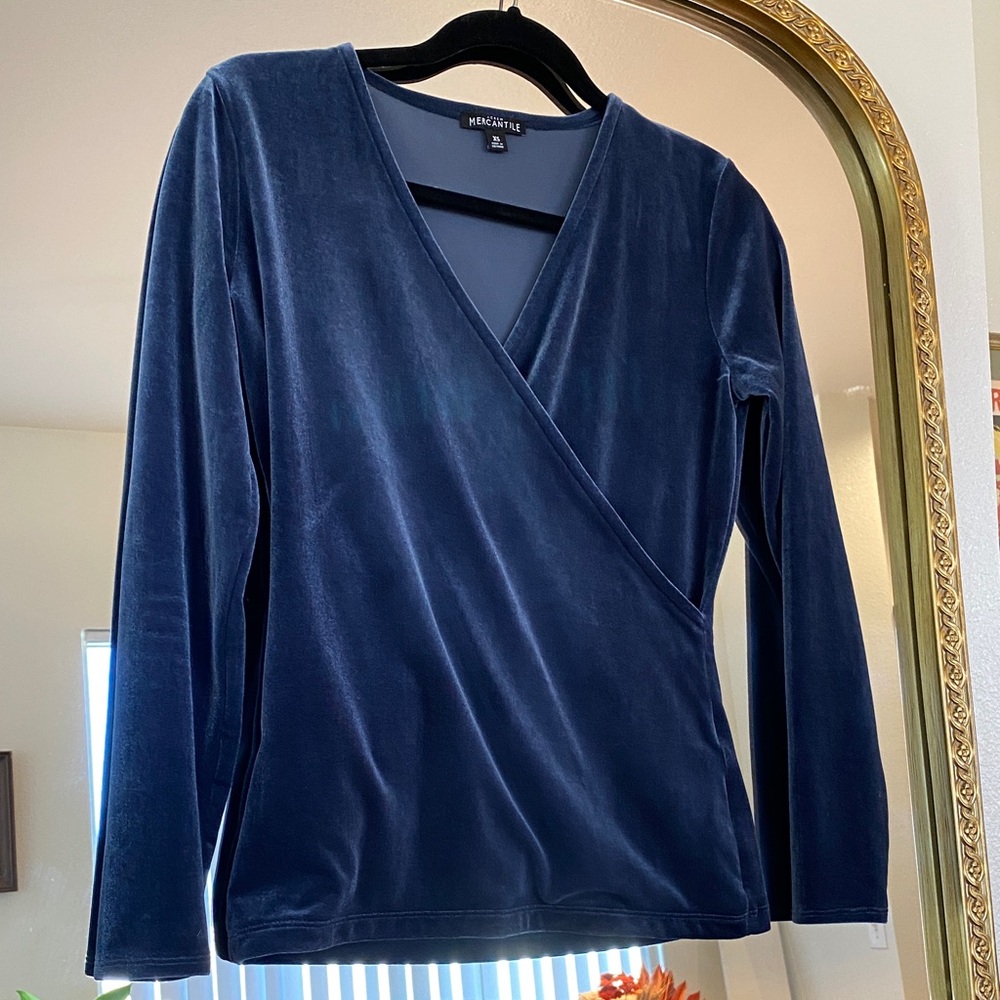 J. Crew Women's Navy Velvet Wrap Blouse